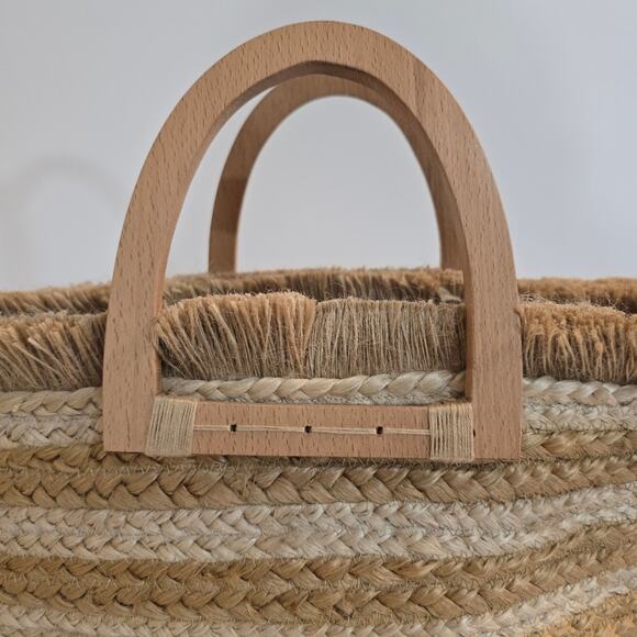 W Antik Kraft Hashree Jute Tote Bag Cream Beige Earthy Beach Vacation Wooden - Picture 2 of 11